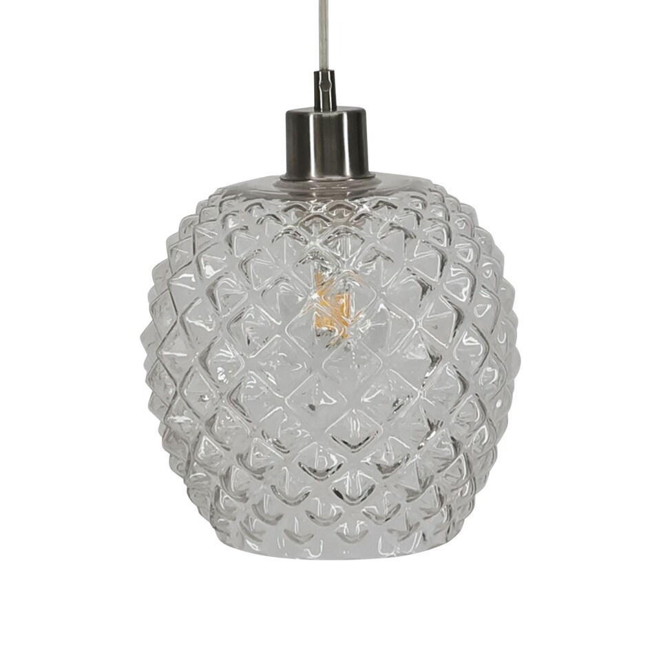 image 1 of Set of 2 Baine - Clear Textured Glass with Satin Nickel Pendant Fittings | Clear | Clear | 2