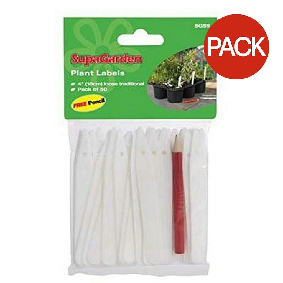 Ambassador Plant Plastic Labels & Pencil (Pack Of 50) - White - 6in