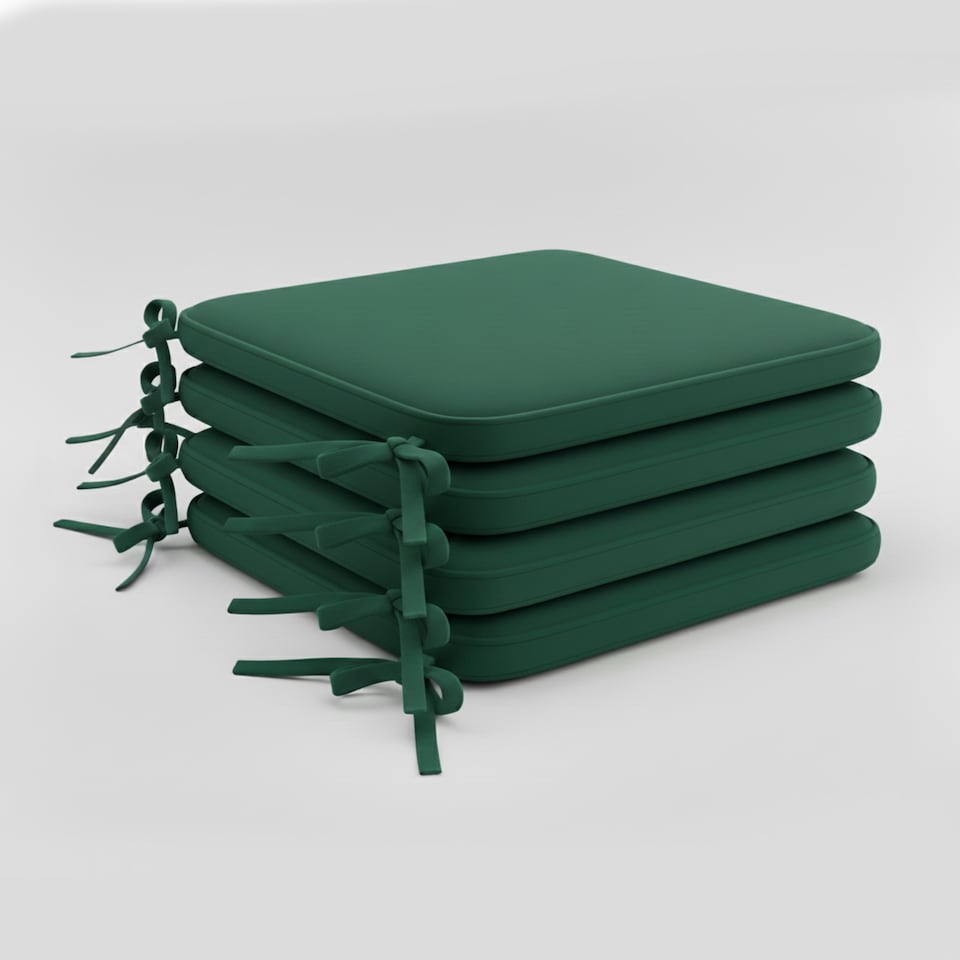 image 1 of Foam Seat Pad with Ties Pack of 4 Comfortable Chair Cushion for Dining, Kitchen Garden Seating | Green