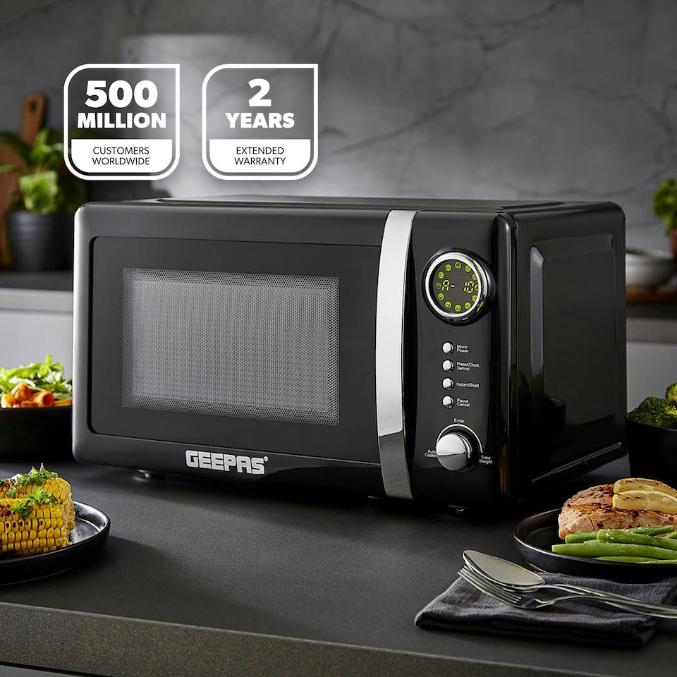 image 1 of GEEPAS Retrovive 20L Digital Microwave Oven Black 700W