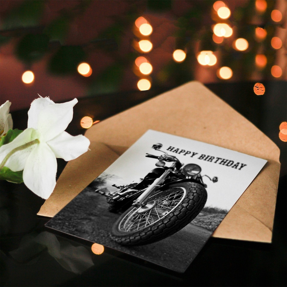 image 1 of Happy Birthday Motorbike Motorcycle Front View Birthday Card