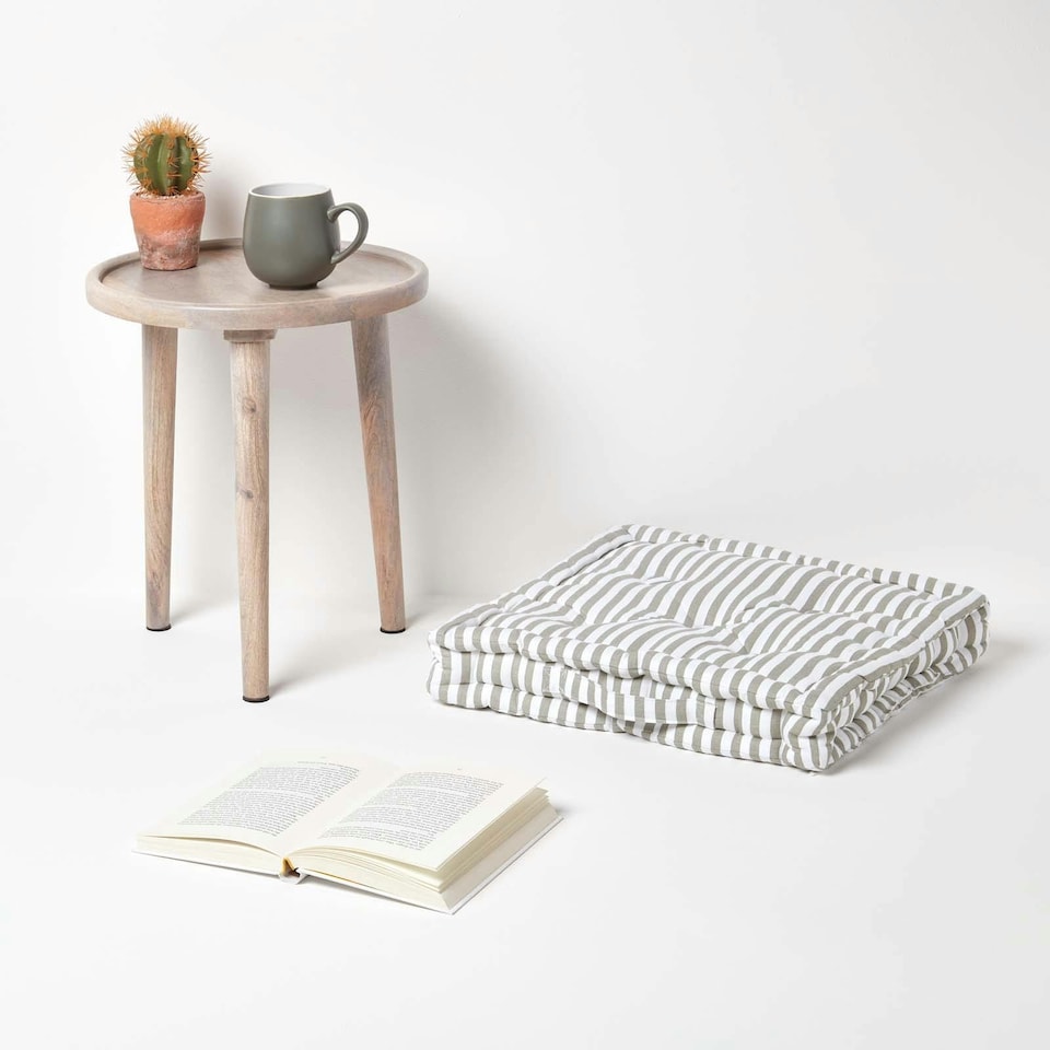 image 1 of Homescapes Cotton Light Grey Thin Stripe Floor Cushion - 40 x 40 cm | Grey | Light Grey | 40 x 40 cm