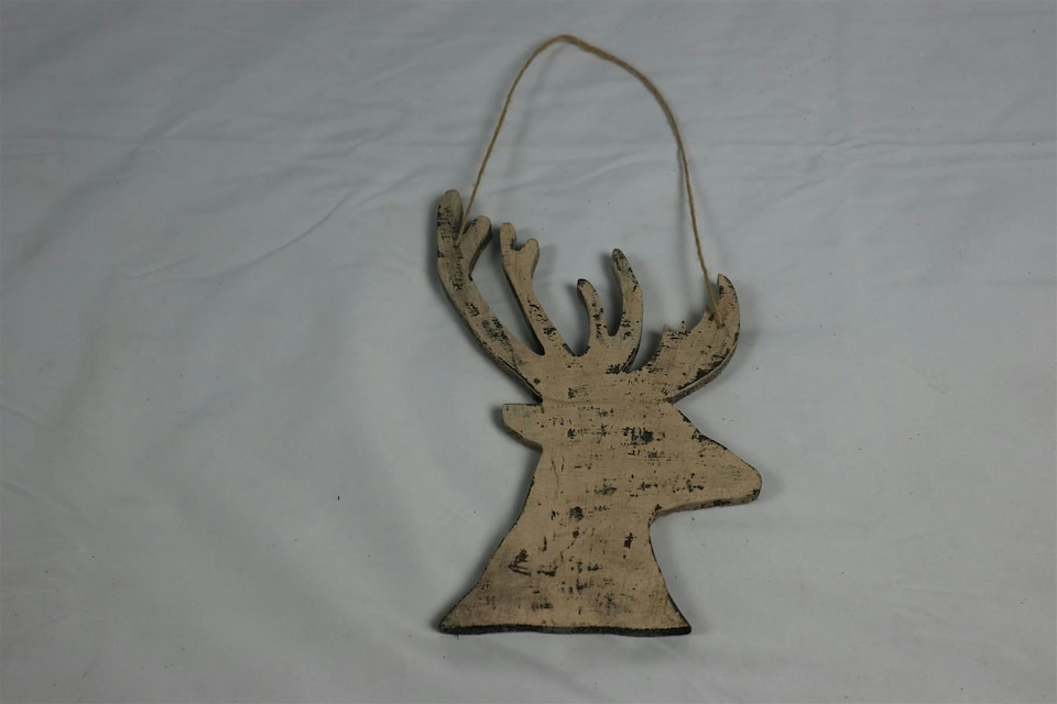 image 1 of 26cm Cream Christmas Wooden Hanging Deer Wall Decoration Xmas Home Office Holiday Decorative Centrepiece