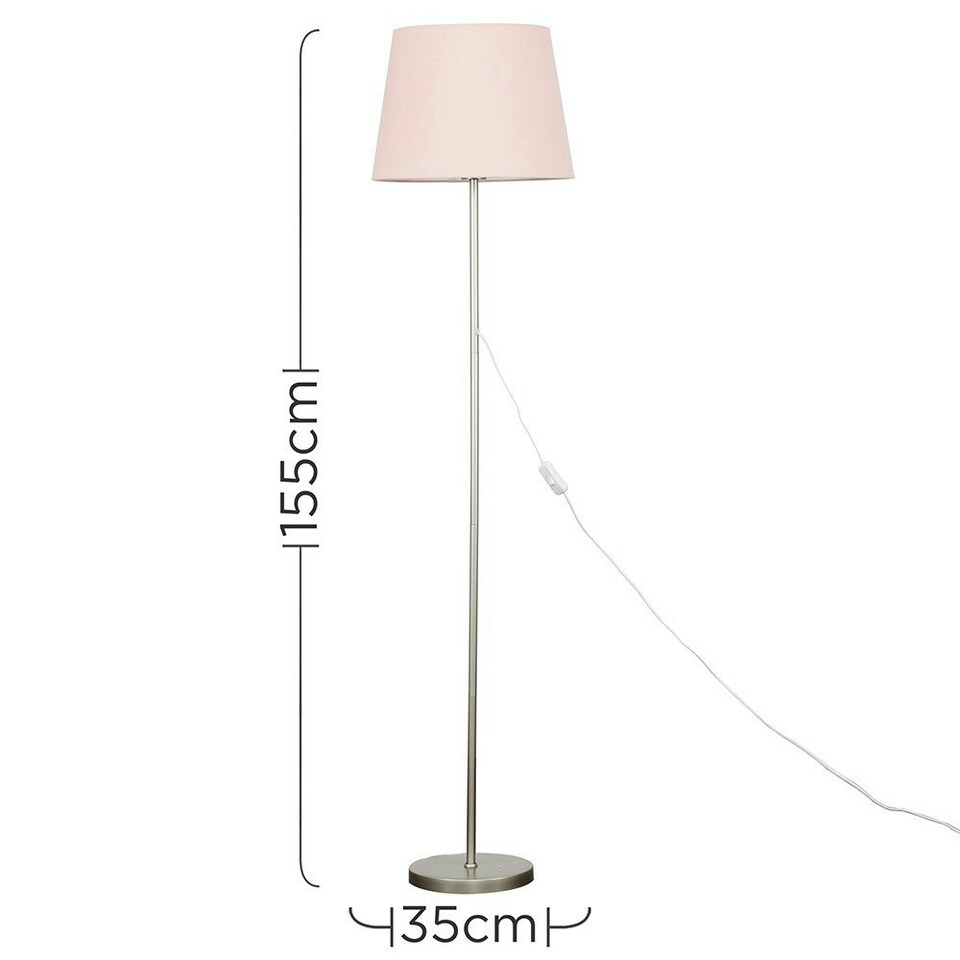 image 1 of ValueLights Modern Floor Lamp In Brushed Chrome Metal Finish With Pink Shade