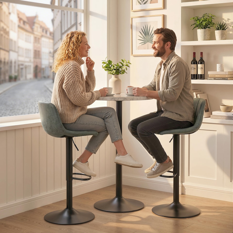image 1 of HOMCOM Bar Stools Set of 2, Modern Swivel Barstools for Dining Room | Black | Green | 37 x 44 x 82-104 cm