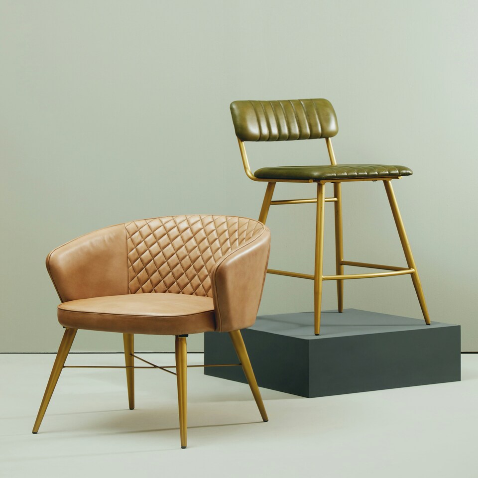 image 1 of Interiors by Premier Grey Leather Chair With Gold Finish Legs Grey