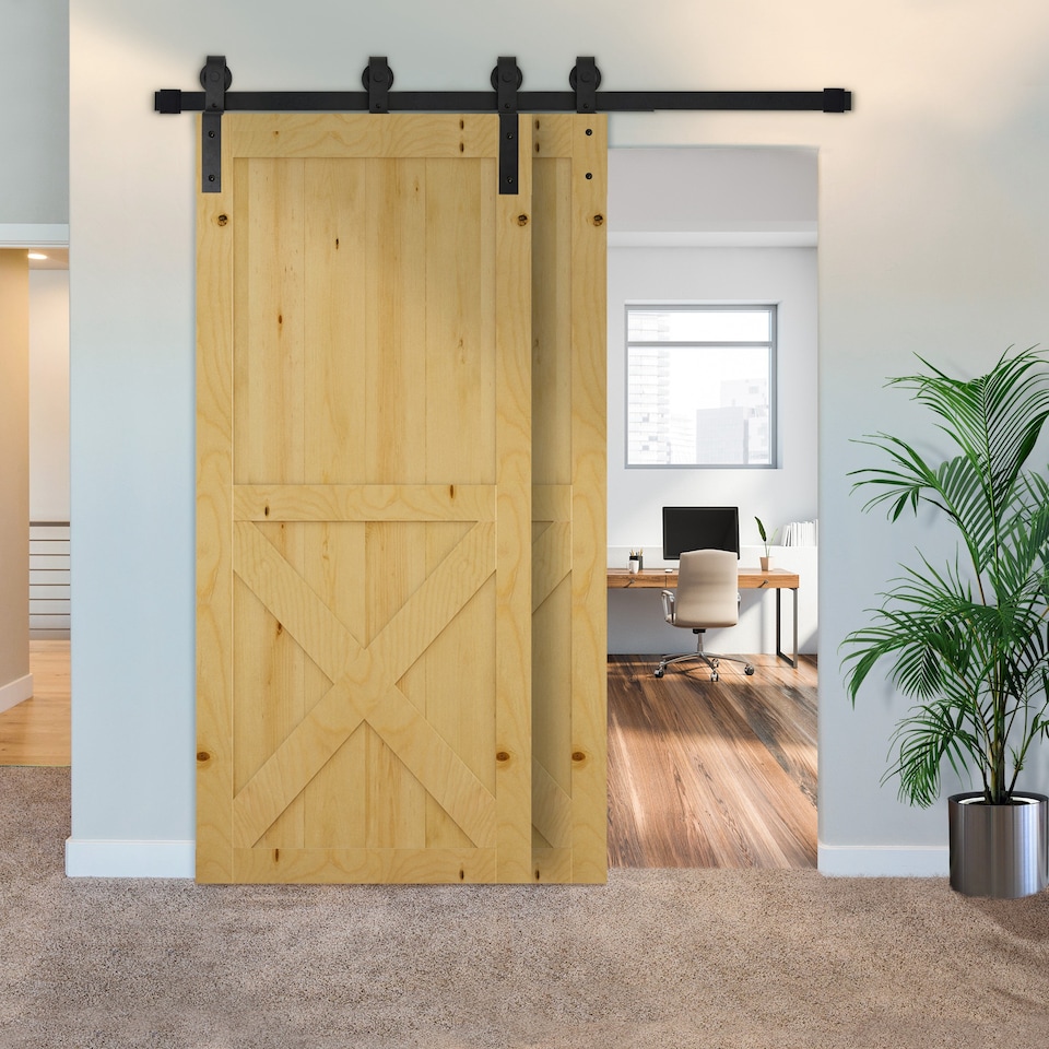 image 1 of HOMCOM 6.6FT/200cm Sliding Barn Door Hardware Track Kit 2 Wood Doors, Black