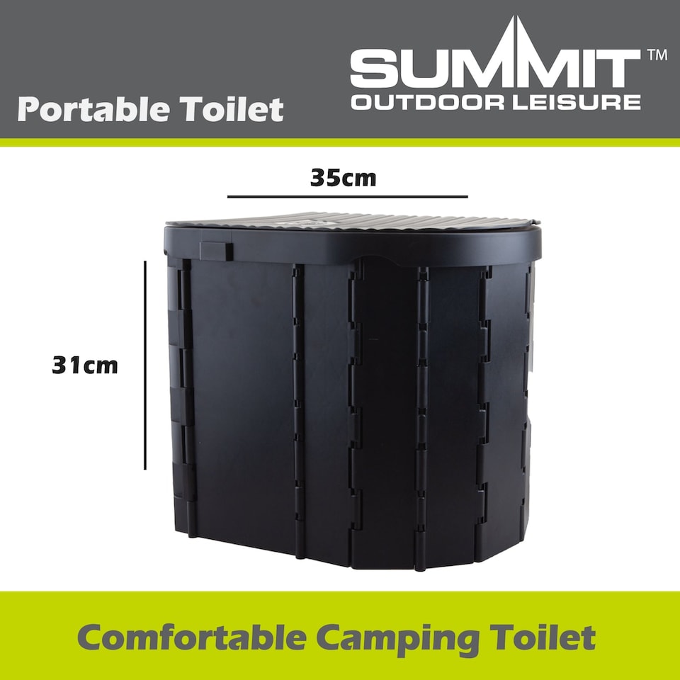 image 1 of vfm-estore Camping Folding Portable Toilet with Lid Black - Collapsible D-Shaped Seat