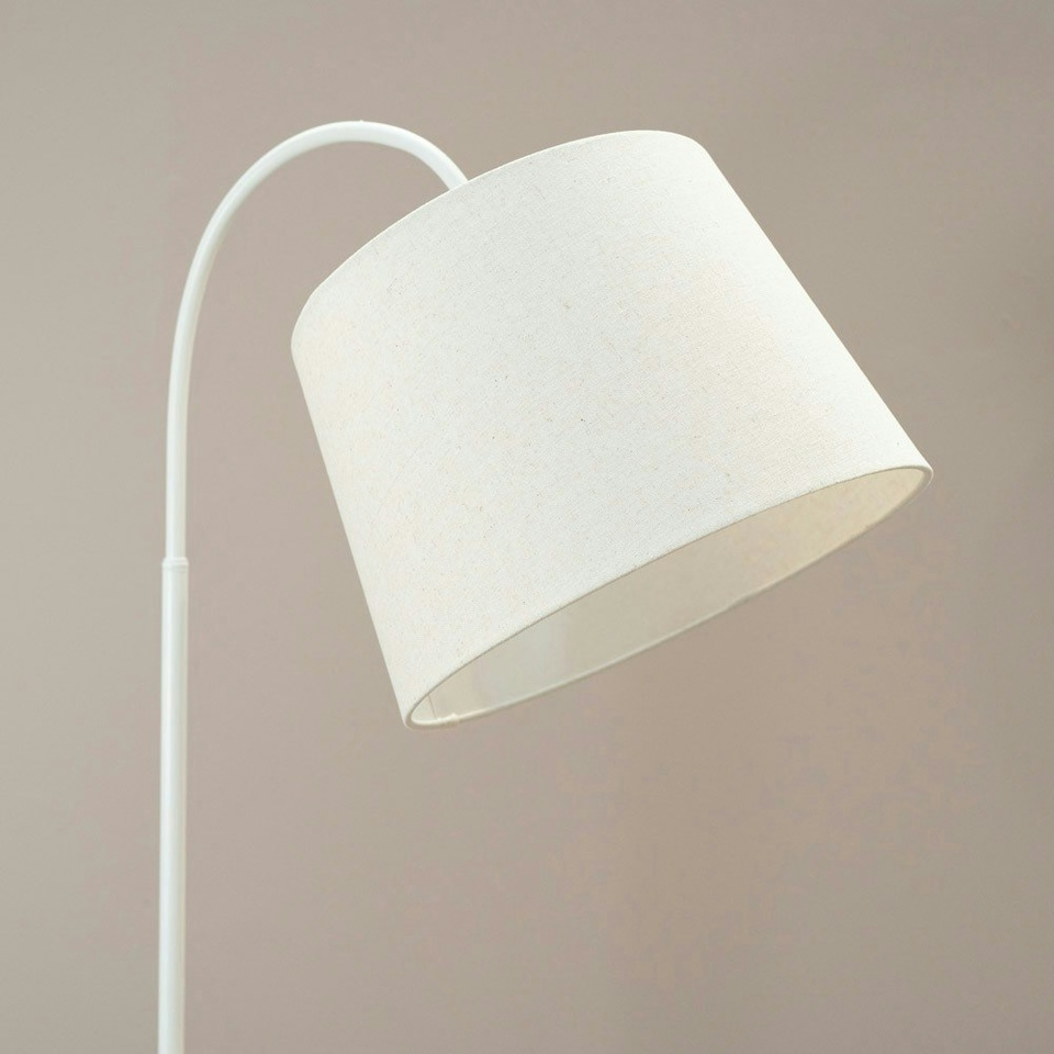 image 1 of ValueLights Crowther Light Wood Side Table Shelved Tripod Floor Lamp with Fabric Shade & Bulb