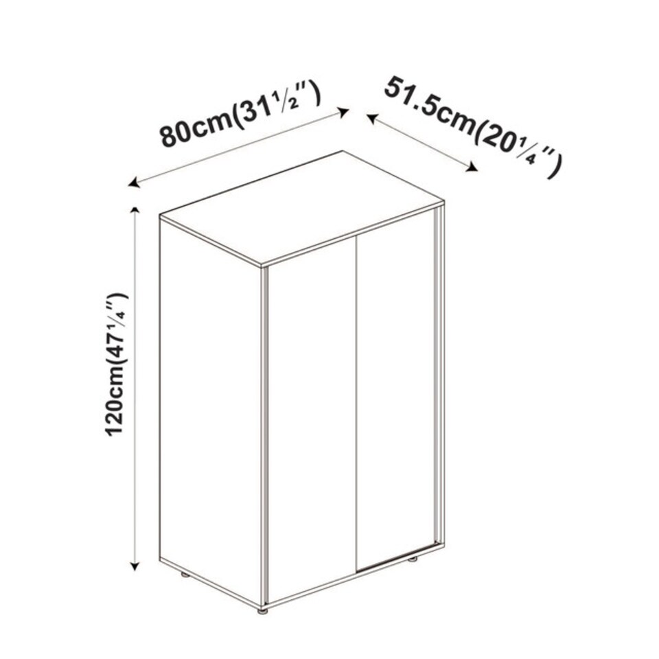 image 1 of URBNLIVING 2 Sliding Door Wardrobe 120cm Freestanding Unit | Multi | Grey Carcass + Black Doors | 1