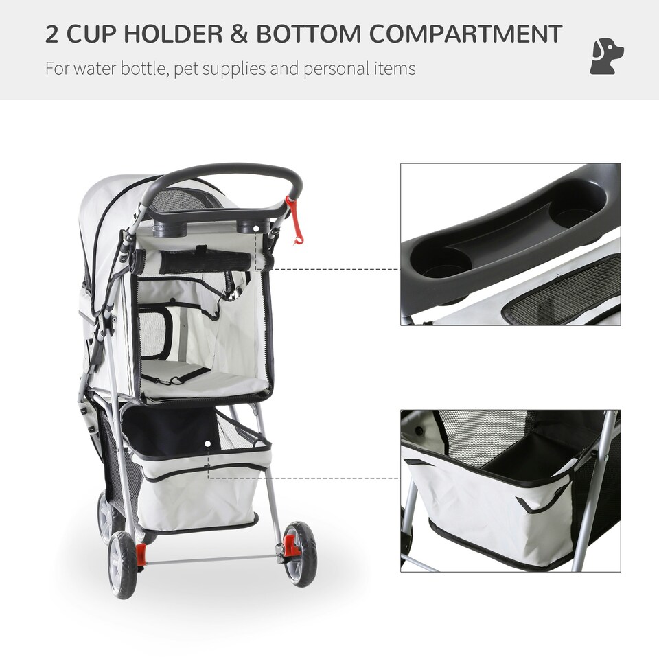 image 1 of PawHut Pet Stroller Pushchair Carrier for Cat Puppy with 3 Wheels Grey