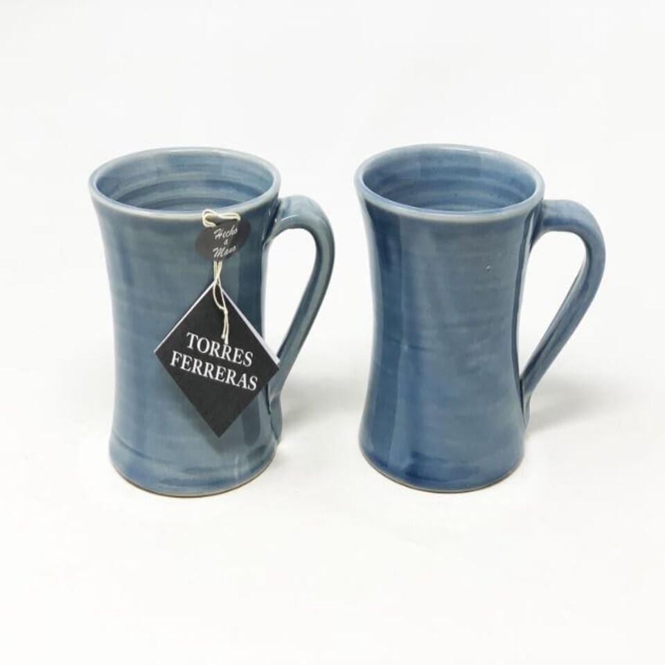 image 1 of Verano Spanish Ceramics Torres Ferreras Set of 2 Curved Mugs - 10x11.5cm | Blue | Blue | 2