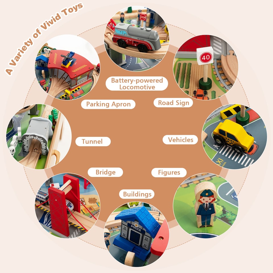 image 1 of COSTWAY 100 Pieces Wooden Train Track Set Yellow