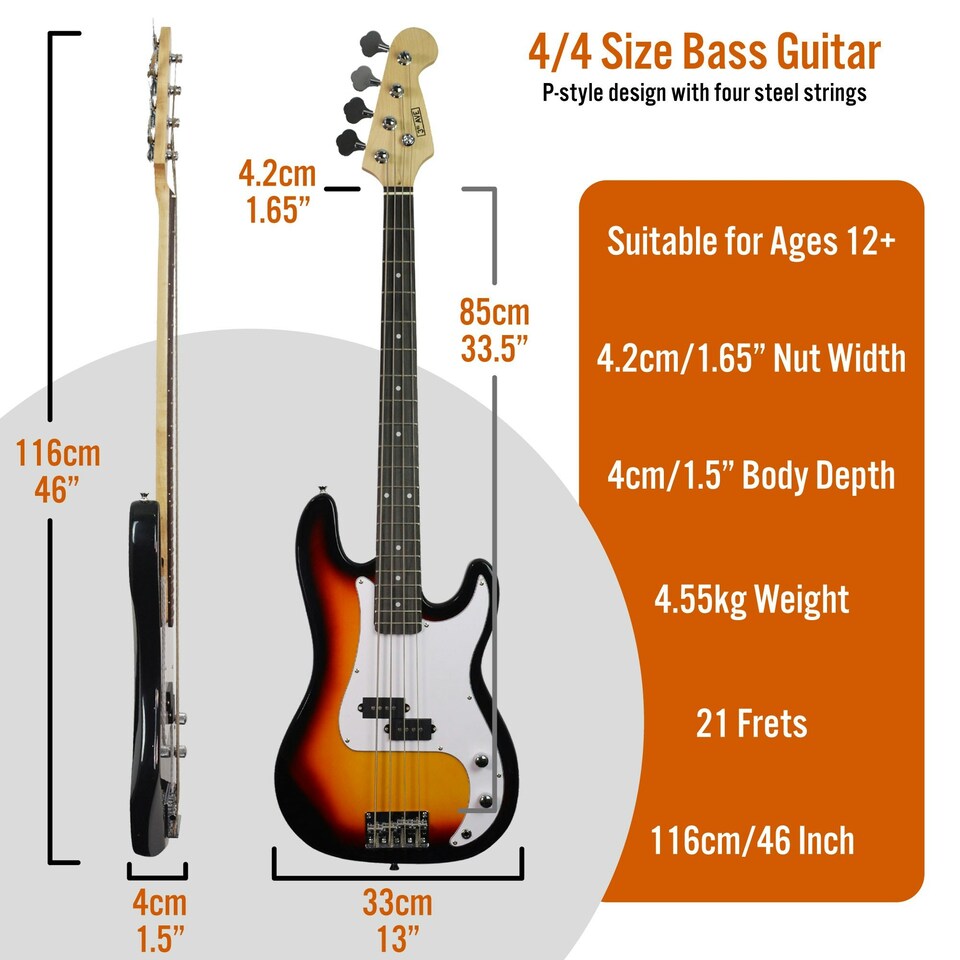 image 1 of 3rd Avenue Electric Bass Guitar Pack with Amp Green