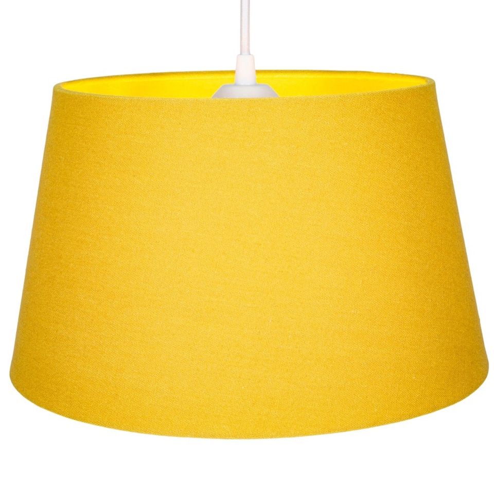 image 1 of Traditional 14 Inch Ochre Mustard Linen Drum Table-Pendant Lampshade 60w Maximum | Yellow