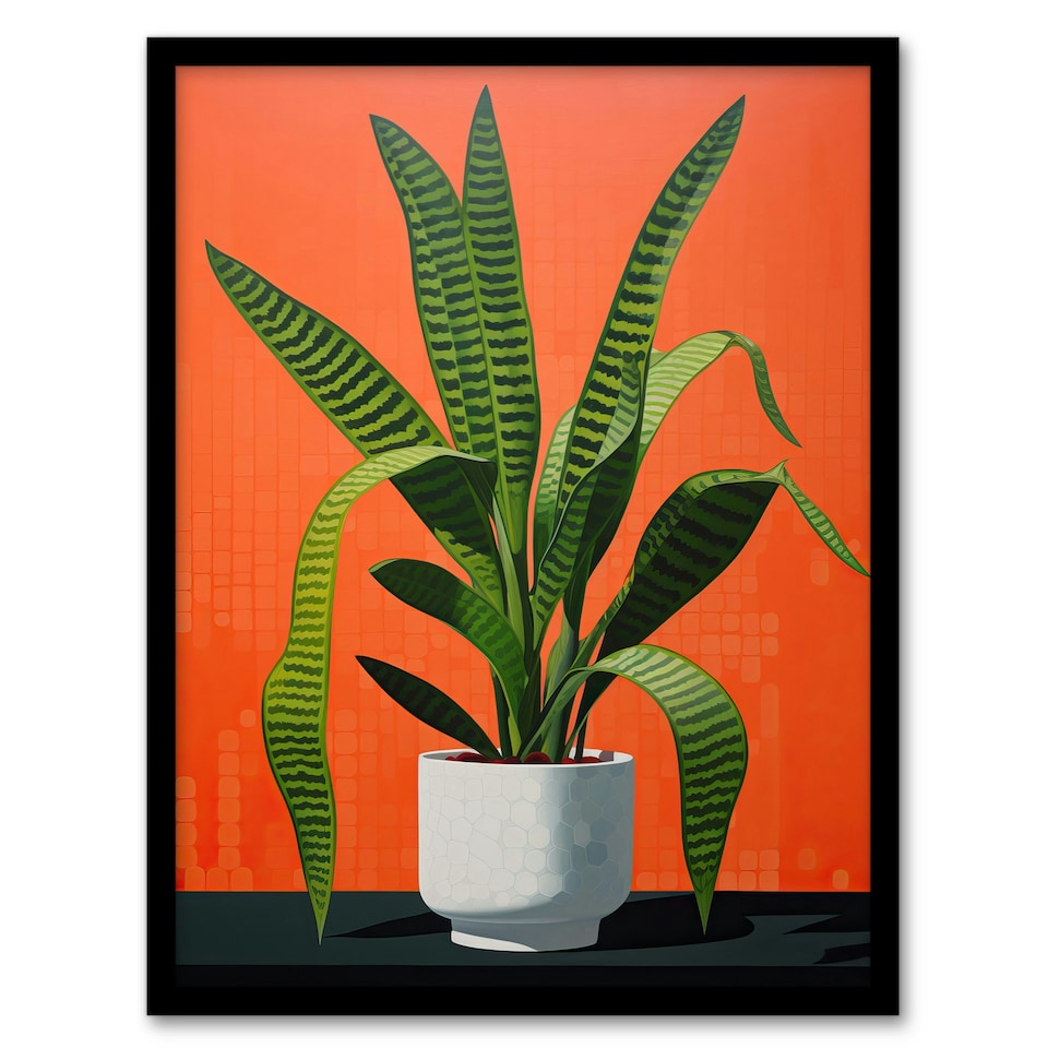 image 1 of Striking Plant Bright Orange Green Snake Home Decor Black Framed Wall Art Print A4