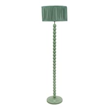 ValueLights Bobbins Sage Green Floor Lamp Pleat Pink Shade and Bulb