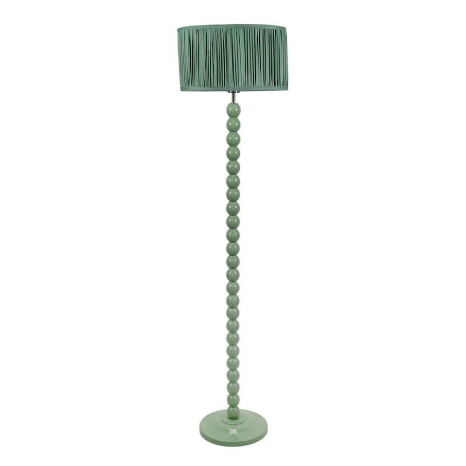 image 1 of ValueLights Bobbins Sage Green Floor Lamp Pleat Pink Shade and Bulb