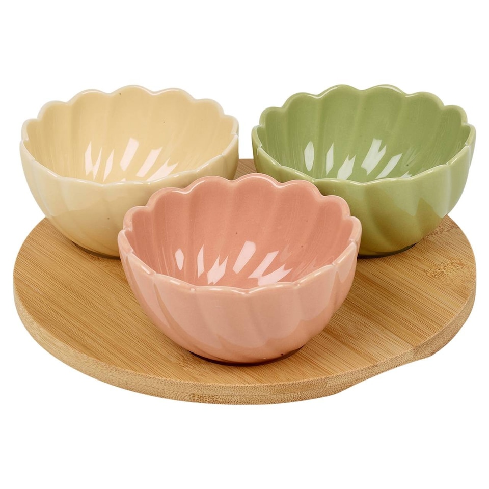 image 1 of Ceramic Bowl Set Flower Shape Pastel Serving Modern Dish Set | Multi | Multicoloured | 4 Pcs | 1