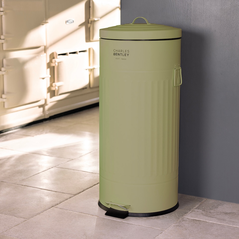 image 1 of Charles Bentley 30L Retro Kitchen Pedal Bin Sage Green