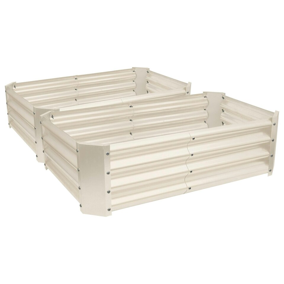 image 1 of Harbour Housewares Rectangle Galvanised Steel Raised Garden Beds - 120cm x 60cm - Ivory - Pack of 2