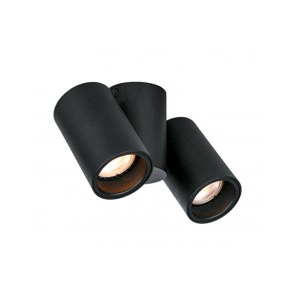 image 1 of CGC LUP Black 2-Head Adjustable GU10 Ceiling and Wall Spotlight | Black | Black | height: 11.5 cm, width: 17.5 cm, spotlight width: 5.6