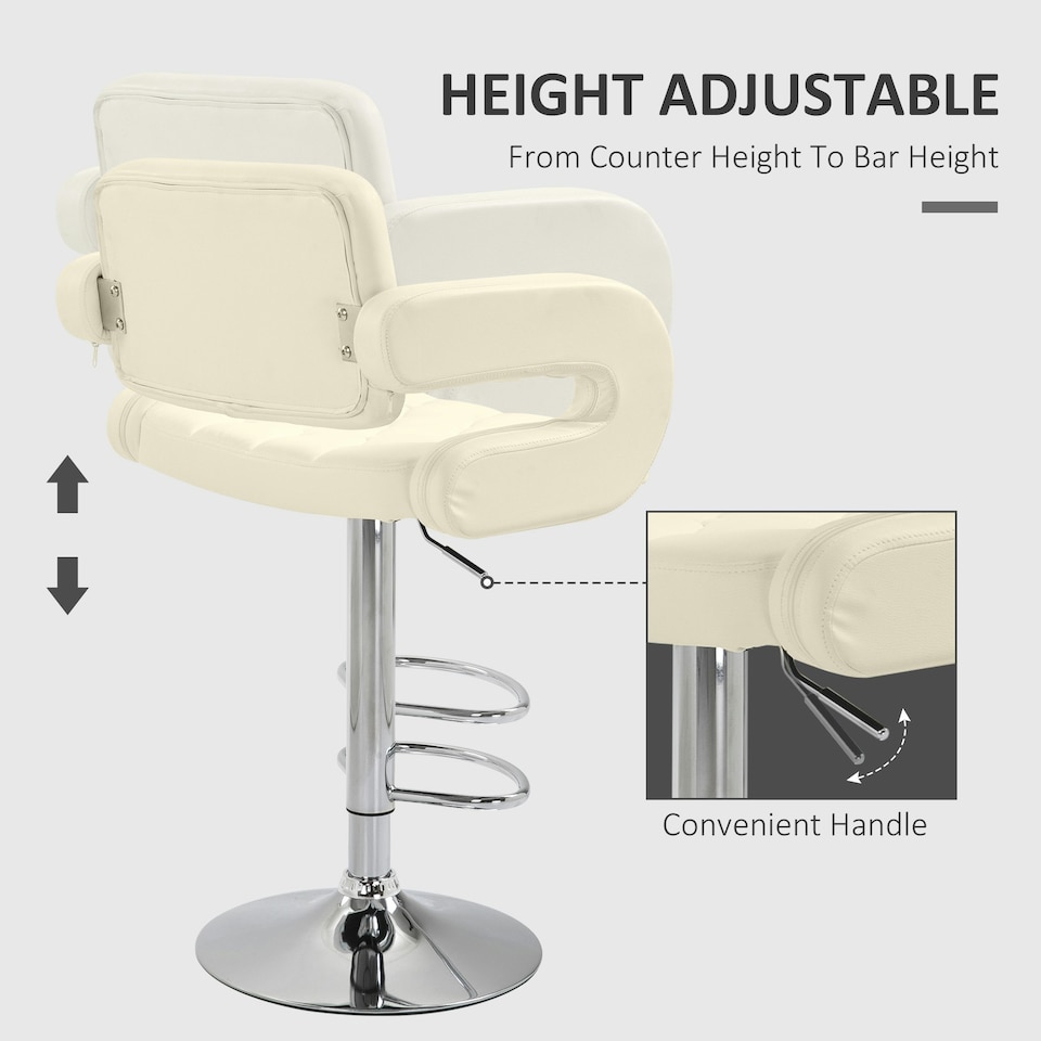 image 1 of HOMCOM Adjustable Height Barstool Steel Pole PU Leather, White