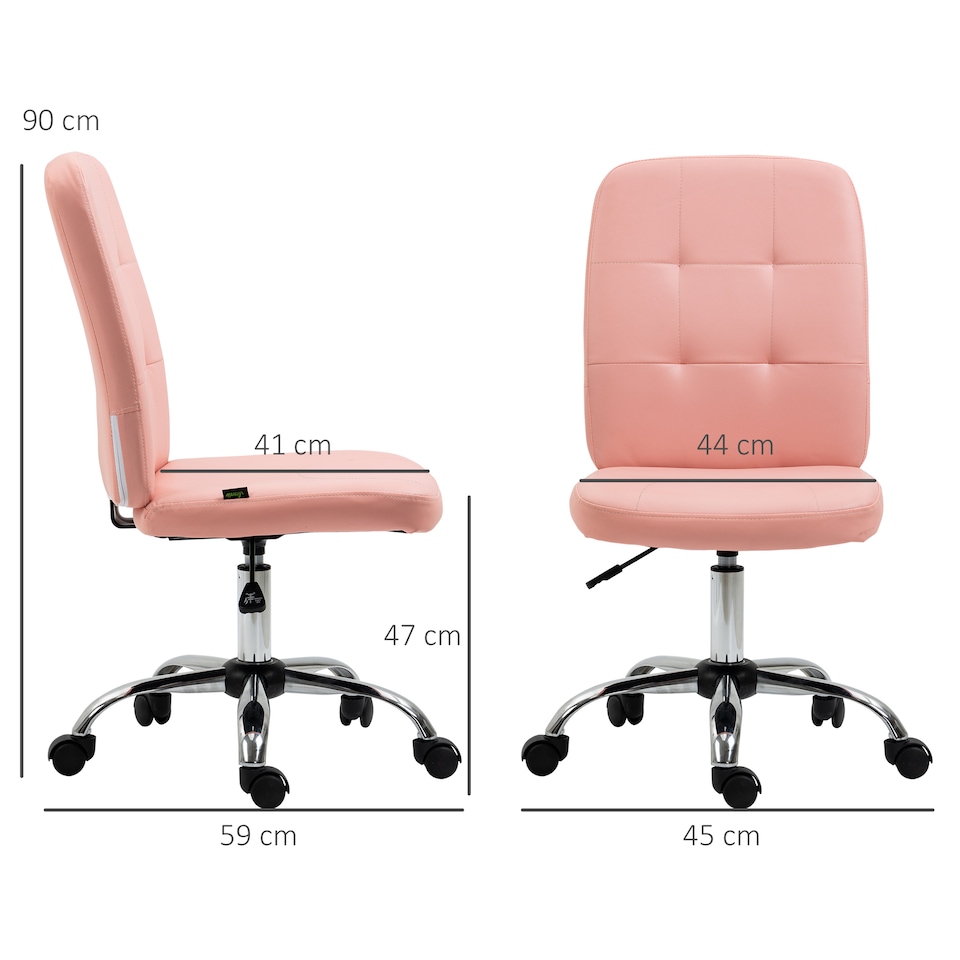 image 1 of Vinsetto Armless Office Chair, Faux Leather Desk Chair with Adjustable Height, Button Tufted, Pink
