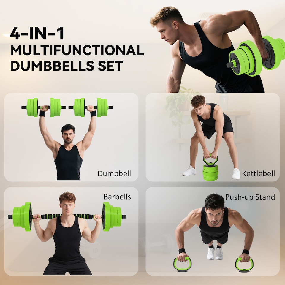 image 1 of SPORTNOW Weight Dumbbells Set, Barbell, Kettlebell, Push Up Stand, 40kg