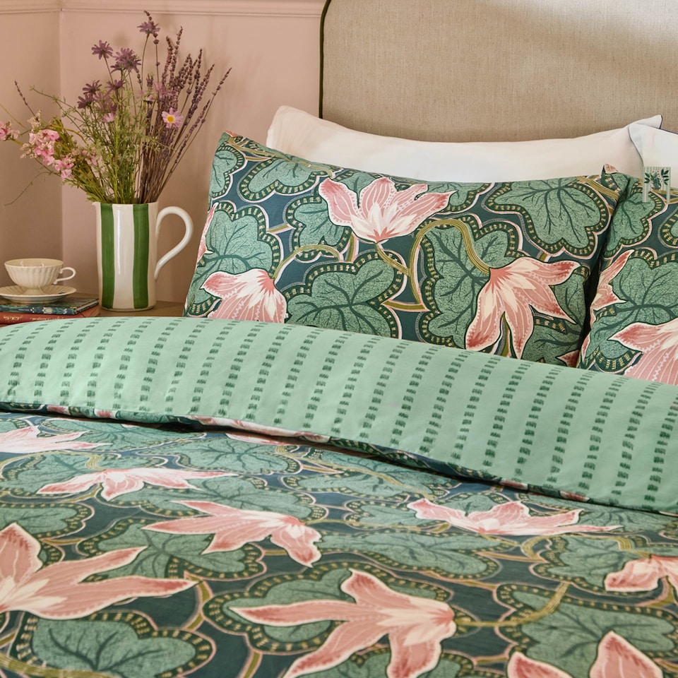 image 1 of Wylder Luella Printed Reversible Duvet Cover Set | Green | Green | Super King