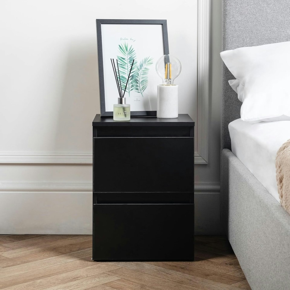 image 1 of Chest Of 2 Drawers Bedroom Wooden Furniture Bedside Wood Cabinet Storage Side Table - Black