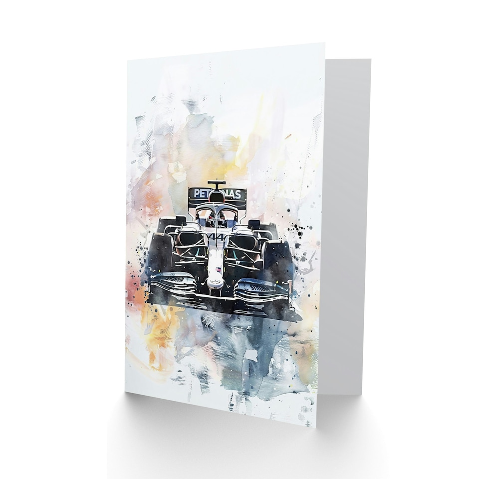 image 1 of Racing Modern Watercolour Race Car Track Him Birthday Card