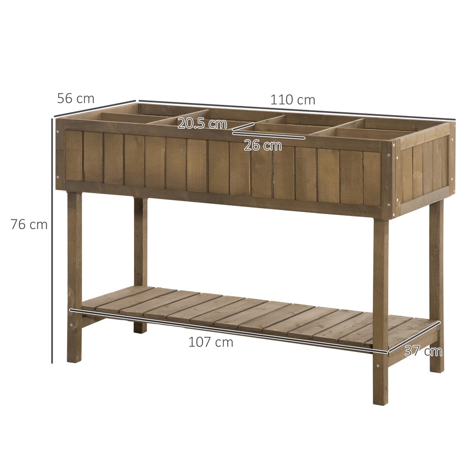 image 1 of Outsunny Wooden Herb Planter Stand 8 Cubes Bottom Shelf Raised Bed Brown | Brown | Brown