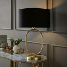 ValueLights Antonia Black Fabric Drum Lamp Shade Brushed Gold Oval Table Lamp with LED Bulb Gold