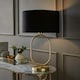 image 1 of ValueLights Antonia Black Fabric Drum Lamp Shade Brushed Gold Oval Table Lamp with LED Bulb Gold
