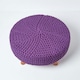 image 3 of Homescapes Purple Large Round Cotton Knitted Footstool on Legs