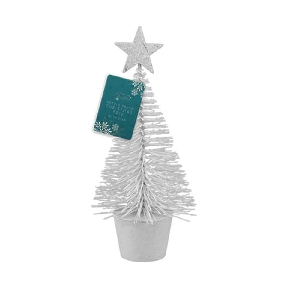White Glitter Bottle Brush Christmas Tree Decoration 14cm