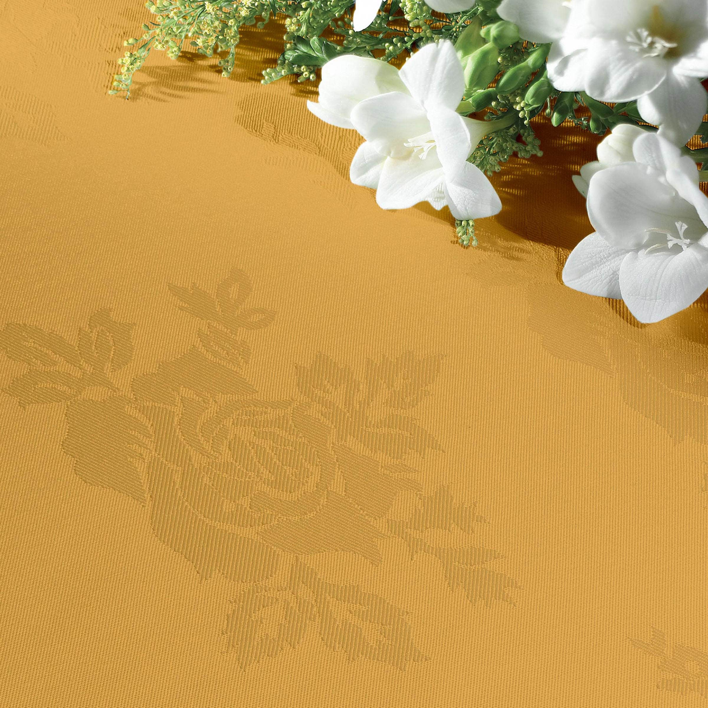 Vision Polyester Rose Design Tablecloth in Gold | Size: 178 cm x 178 cm