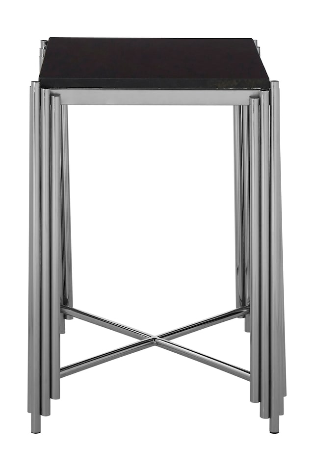 image 1 of Art Deco Black Granite Side Table,Silver Finished Bedside Table,Round Table By Couch,Decorative Table | Black