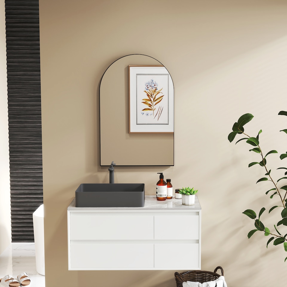 image 1 of HOMCOM Arch Bathroom Mirror, Wall Mirror with Steel Frame, 60 x 90cm, Black