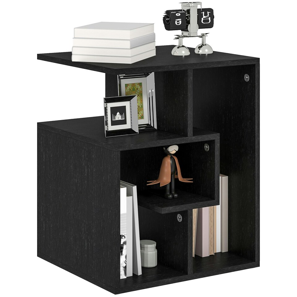 image 1 of HOMCOM 3-Tier Side End Table Open Shelves Storage Magazine Desk Black Black