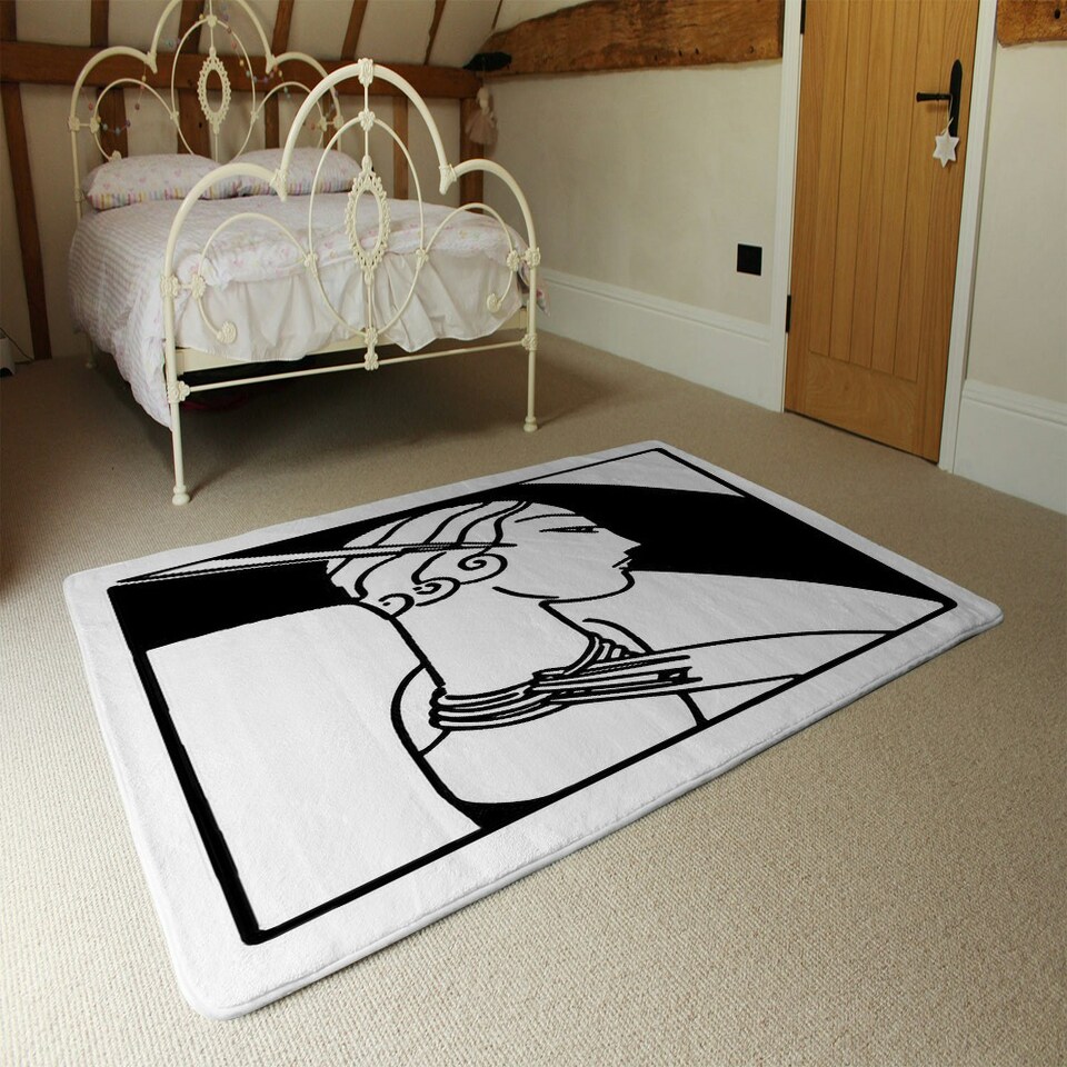 image 1 of Art Deco Woman (Rug) Black | Large: 140x200cm
