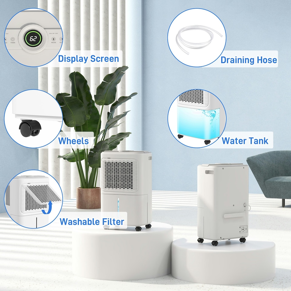 image 1 of HOMCOM 12L/Day Small Dehumidifier for Home Damp, with Humidity Light