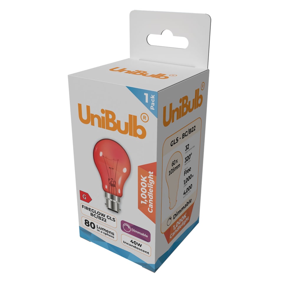image 1 of UniBulb B22 GLS 40W 1000K Fireglow Red Light Bulb - Pack of 1 | Red | 1