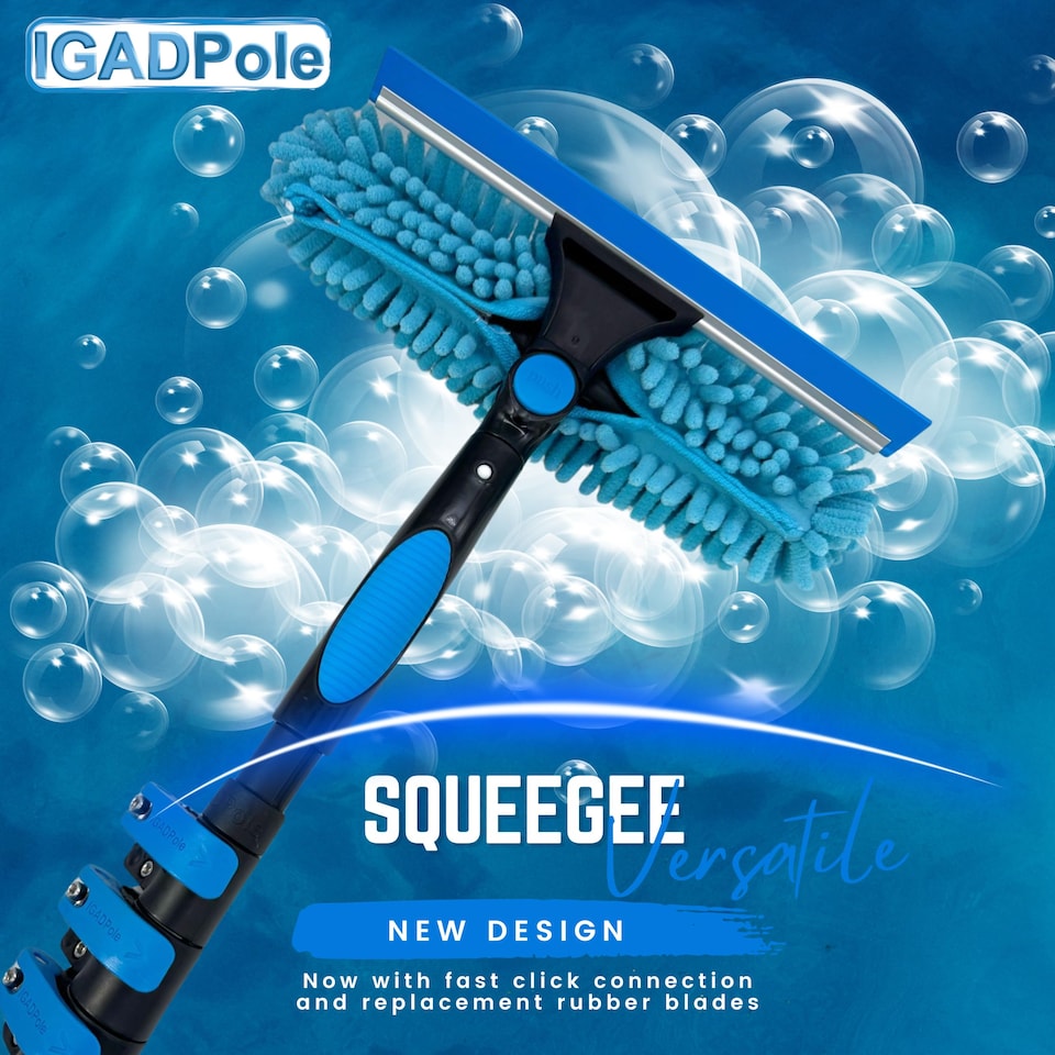 image 1 of 10ft Window Squeegee with Extension Pole, Window Cleaner Tool with 2-Stage Telescoping Pole, Window Cleaning Kit with 10ft Pole (3m) & Microfiber Cloths, 2 Blades Replacements & ACME Adapter