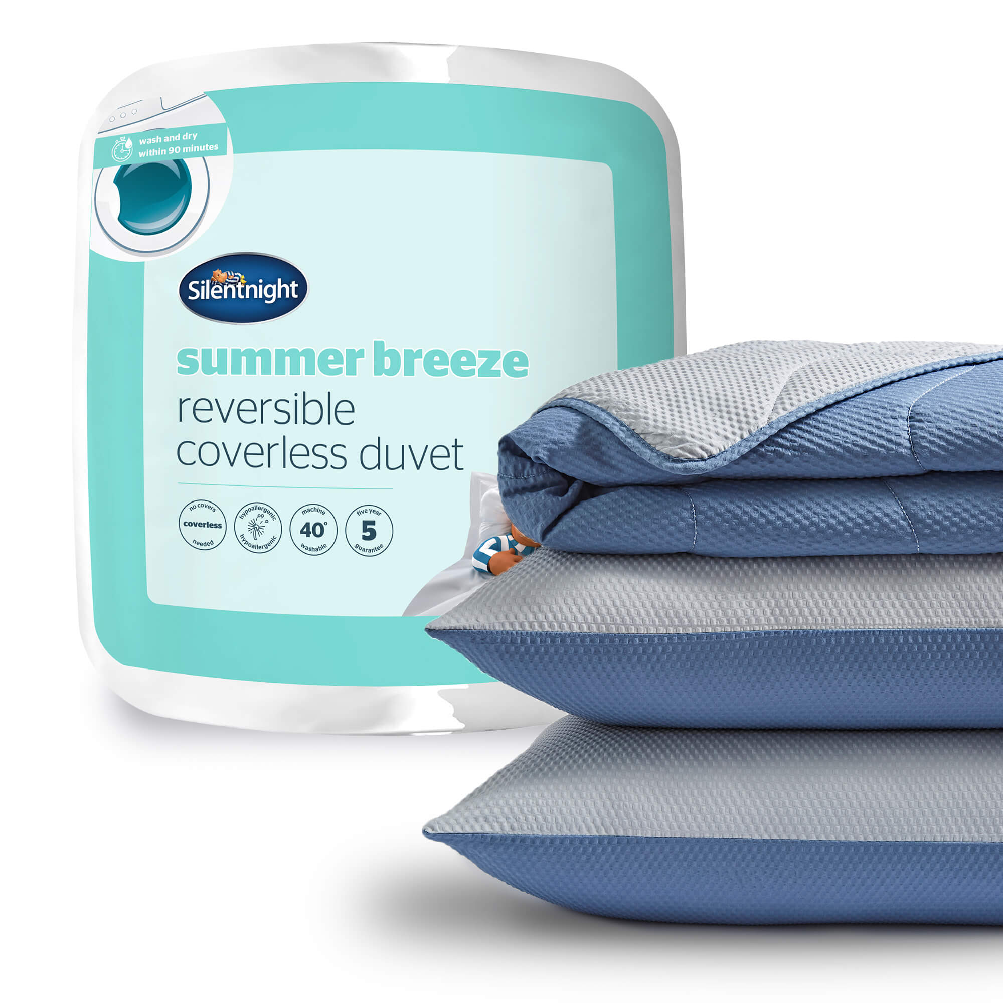Silentnight Summer Breeze Seersucker Coverless Duvet 2.5 Tog Blue&Light Grey | Blue | Blue | Double