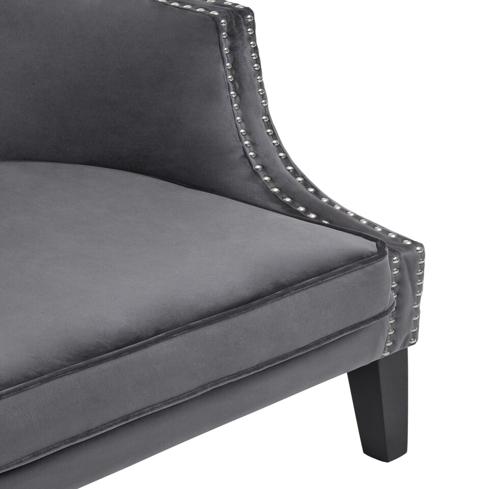 image 1 of Interiors by Premier Grey Velvet Studded Chair, Easy to Clean Leather Armchair, Body Supportive Accent Chair