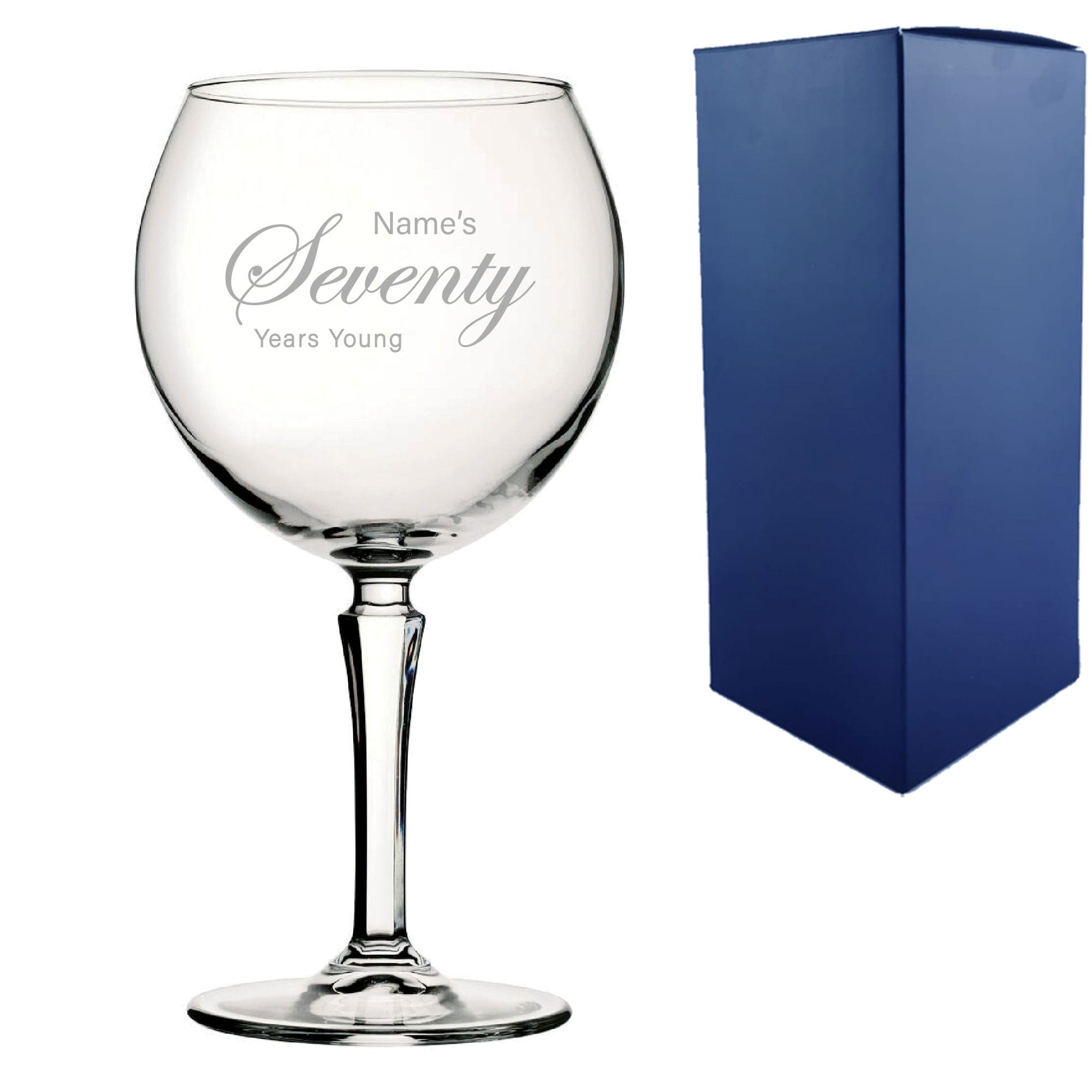 Uniqueful Personalised 70th Birthday Hudson Gin Glass Years Young Curly Font in Clear | Size: 50ml