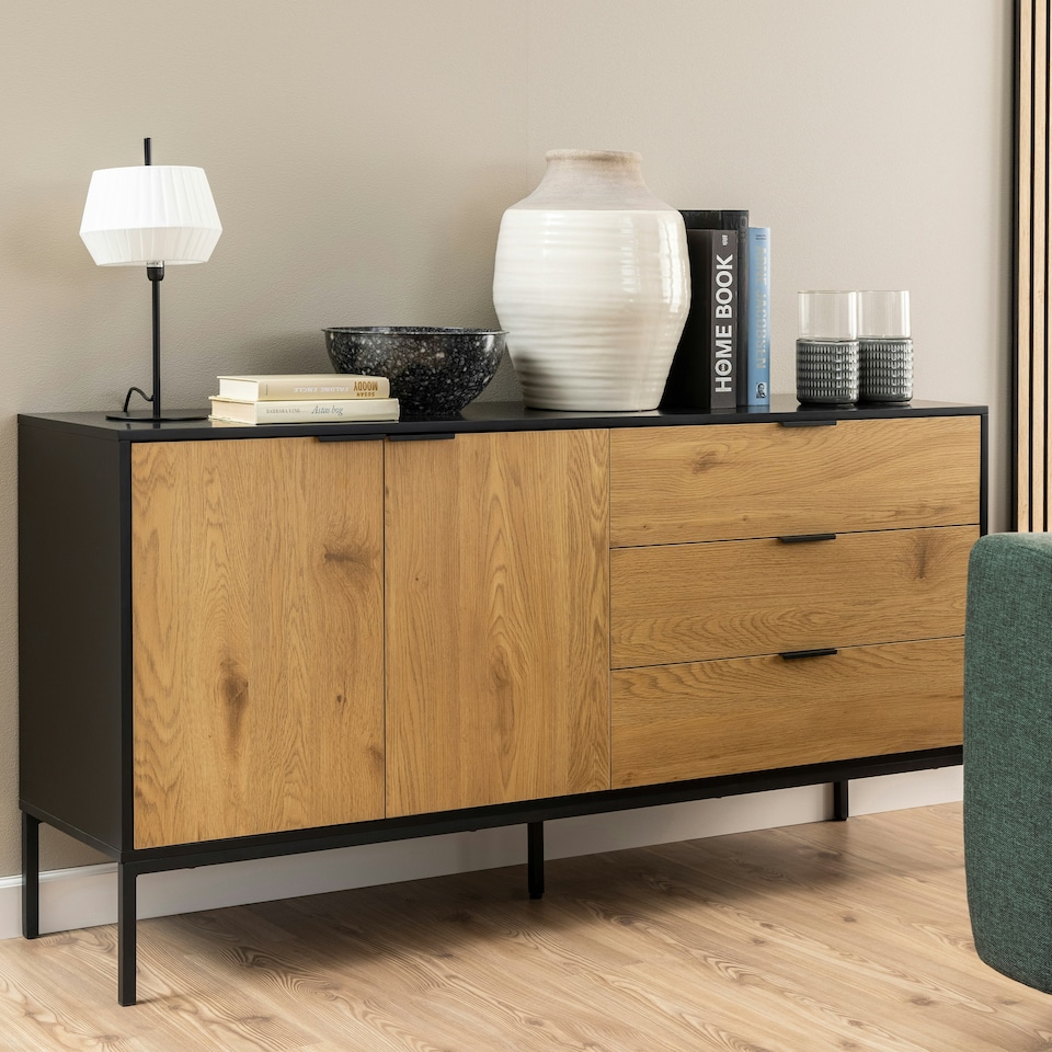 image 1 of Seaford Sideboard with 2 Doors and 3 Drawers in Black