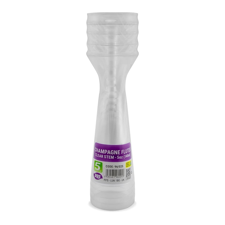 Clear Plastic Champagne Flutes 140ml - Pack of 5